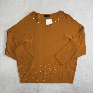 NWT Kenneth Greene Pearl Long Sleeve‎ Orange Pullover Sweater Women's Large